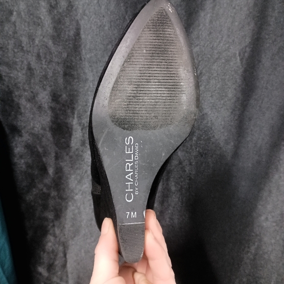 Charles Black Suede Wedge Booties - Picture 2 of 11